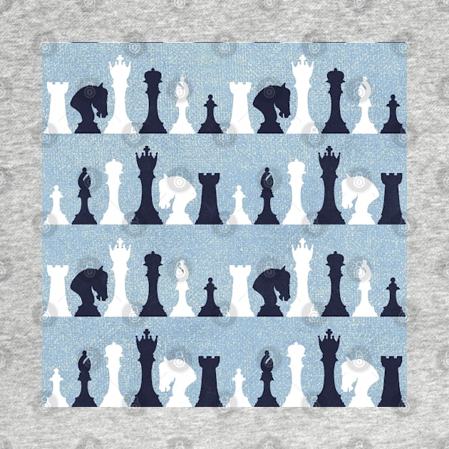 Chess Pieces on Textured Denim Blue by brittanylane